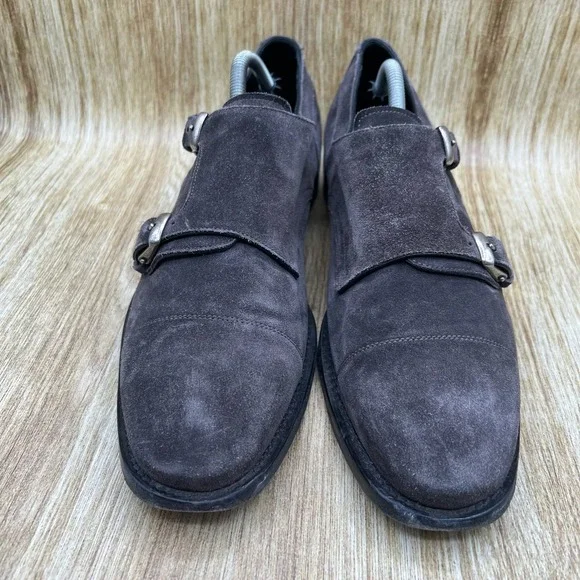 John Varvatos Double Monk Strap Men's Size 10.5 Grey Suede Shoes Made In Italy